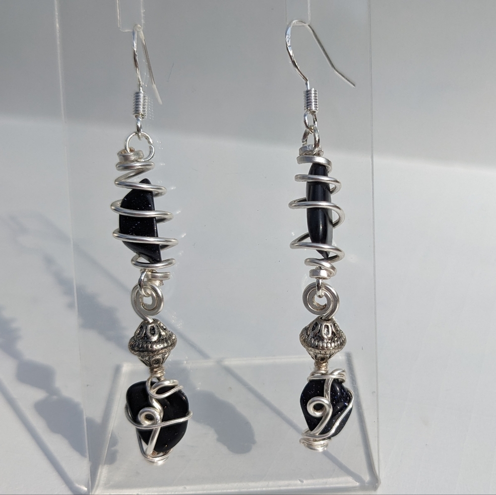 🌟SOLD🌟Goldstone Crystals Silver Earrings Long Positive Attitude Ambition - Picture 12 of 12